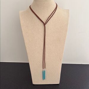 Western Bolo Necklace – Brown Faux Suede Cord with Turquoise Tips